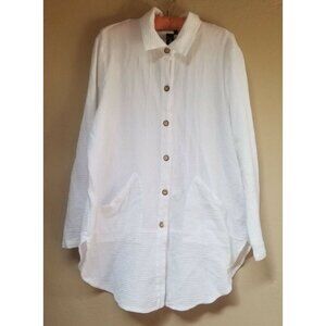 New Focus Fashion Womens Medium White Mini Waffle Tunic Top Shirt Casual LW110